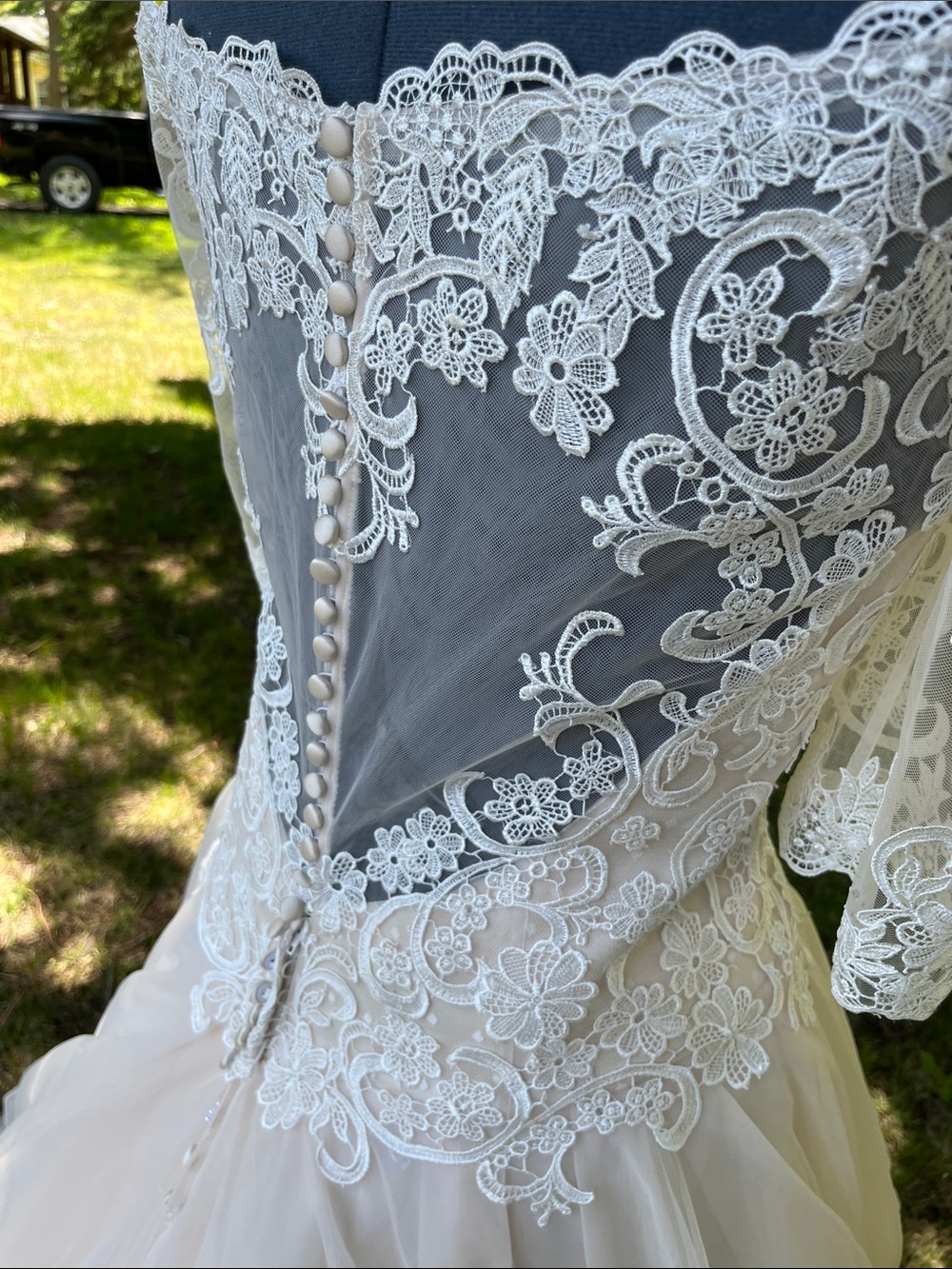 Used David Tutera Blush/Ivory Lace Off-Shoulder Wedding Dress - Picture 7 of 8